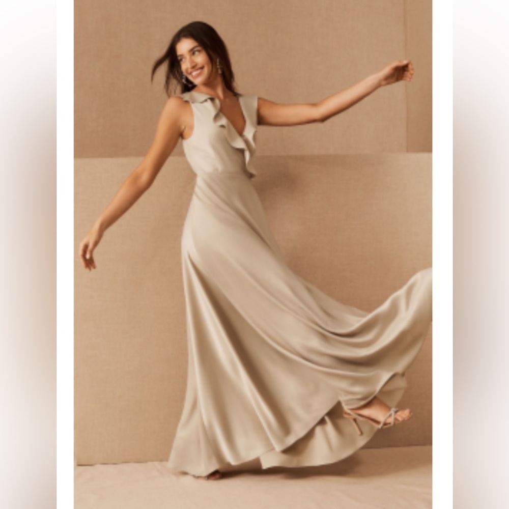 BHLDN Tansy Satin Charmeuse Maxi Dress, color: champagne / cream